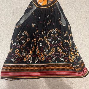 Floral Black and Orange Women's Dressy Tank w/beading at bottom